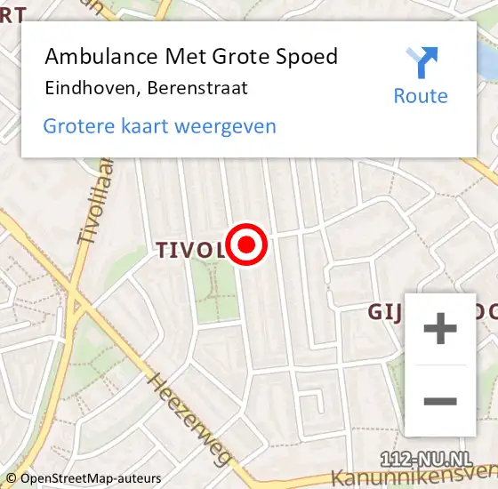 Locatie op kaart van de 112 melding: Ambulance Met Grote Spoed Naar Eindhoven, Berenstraat op 25 januari 2017 09:01