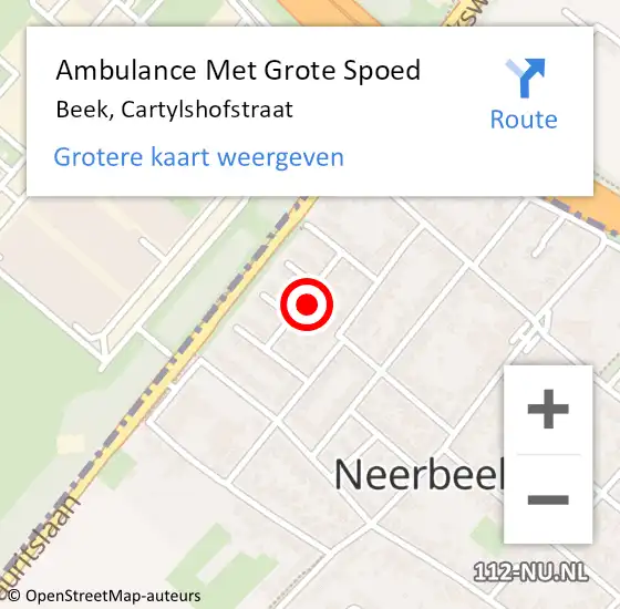 Locatie op kaart van de 112 melding: Ambulance Met Grote Spoed Naar Beek, Cartylshofstraat op 9 januari 2014 00:21