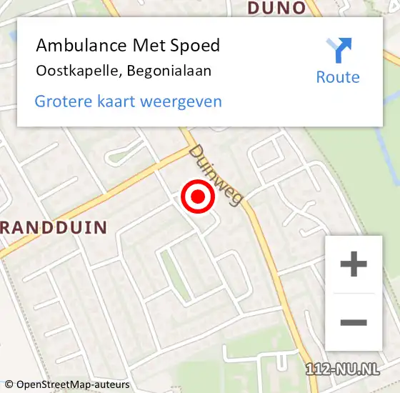 Locatie op kaart van de 112 melding: Ambulance Met Spoed Naar Oostkapelle, Begonialaan op 25 januari 2017 10:07