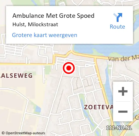 Locatie op kaart van de 112 melding: Ambulance Met Grote Spoed Naar Hulst, Milockstraat op 25 januari 2017 10:08