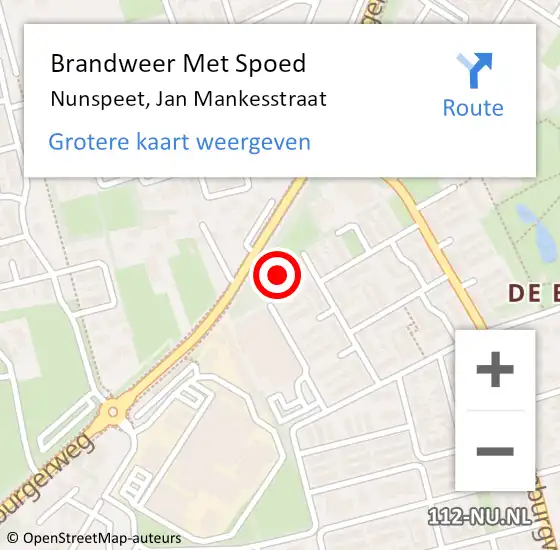 Locatie op kaart van de 112 melding: Brandweer Met Spoed Naar Nunspeet, Jan Mankesstraat op 25 januari 2017 10:43