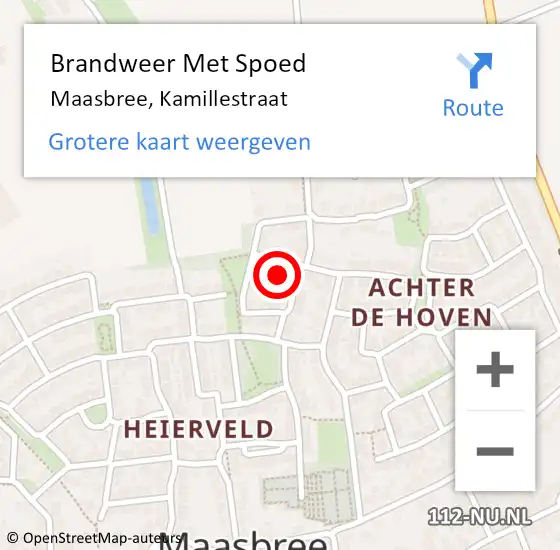 Locatie op kaart van de 112 melding: Brandweer Met Spoed Naar Maasbree, Kamillestraat op 25 januari 2017 11:54