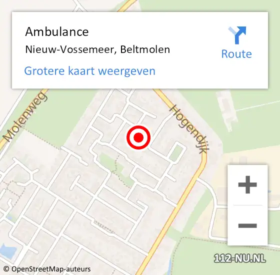 Locatie op kaart van de 112 melding: Ambulance Nieuw-Vossemeer, Beltmolen op 25 januari 2017 12:19