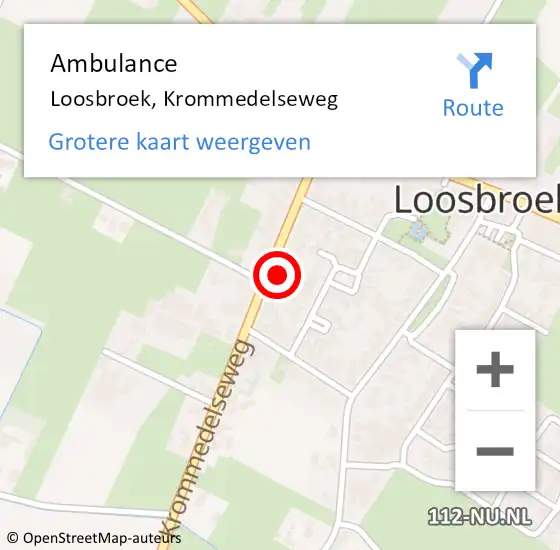 Locatie op kaart van de 112 melding: Ambulance Loosbroek, Krommedelseweg op 25 januari 2017 12:46