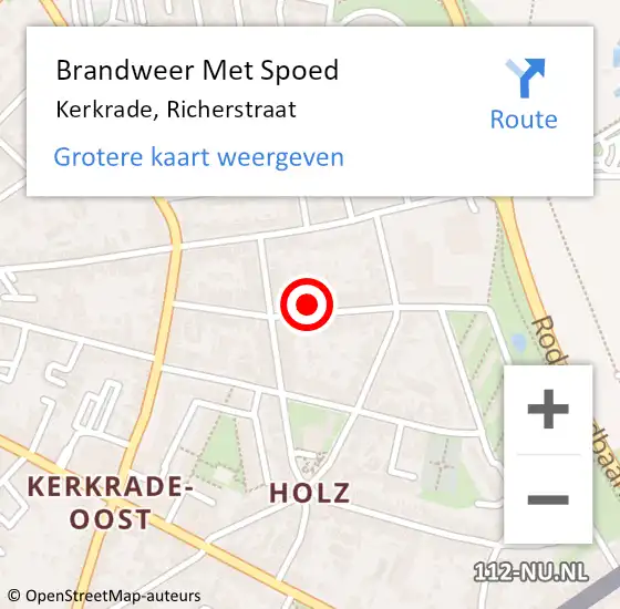 Locatie op kaart van de 112 melding: Brandweer Met Spoed Naar Kerkrade, Richerstraat op 25 januari 2017 17:20