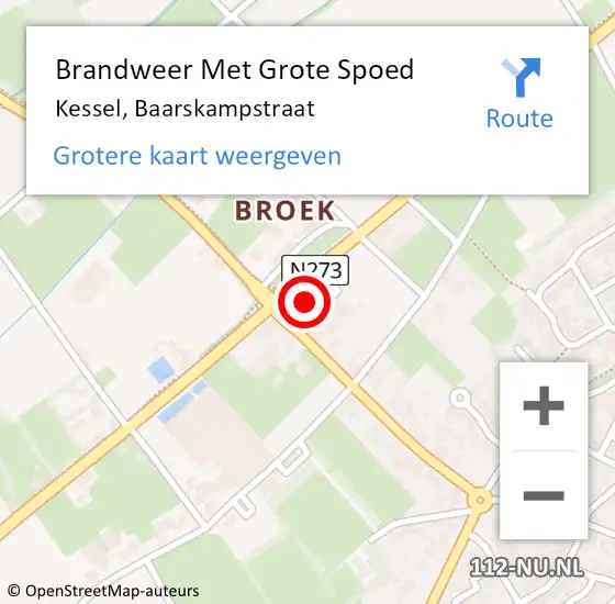 Locatie op kaart van de 112 melding: Brandweer Met Grote Spoed Naar Kessel, Baarskampstraat op 25 januari 2017 19:05