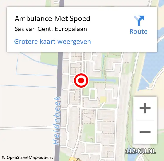 Locatie op kaart van de 112 melding: Ambulance Met Spoed Naar Sas van Gent, Europalaan op 25 januari 2017 20:17