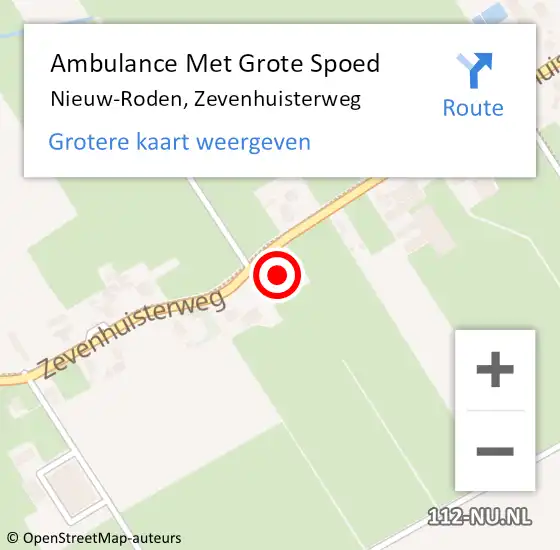 Locatie op kaart van de 112 melding: Ambulance Met Grote Spoed Naar Nieuw-Roden, Zevenhuisterweg op 25 januari 2017 20:23