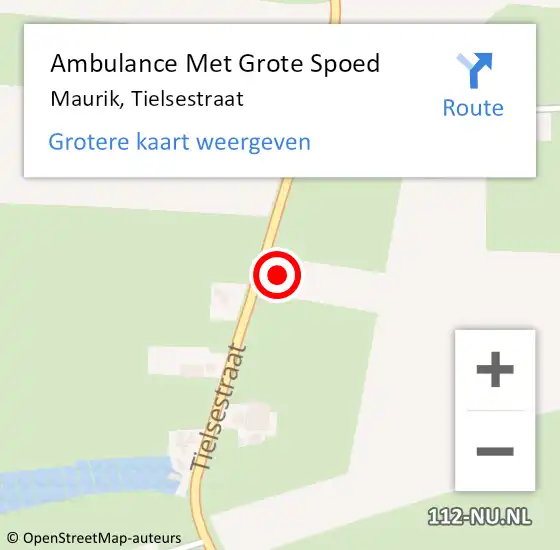 Locatie op kaart van de 112 melding: Ambulance Met Grote Spoed Naar Maurik, Tielsestraat op 9 januari 2014 03:48