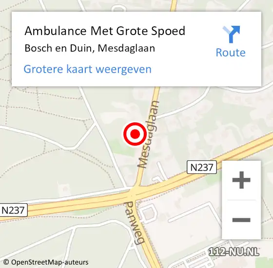 Locatie op kaart van de 112 melding: Ambulance Met Grote Spoed Naar Bosch en Duin, Mesdaglaan op 25 januari 2017 21:12