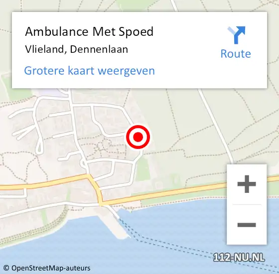 Locatie op kaart van de 112 melding: Ambulance Met Spoed Naar Vlieland, Dennenlaan op 9 januari 2014 04:05