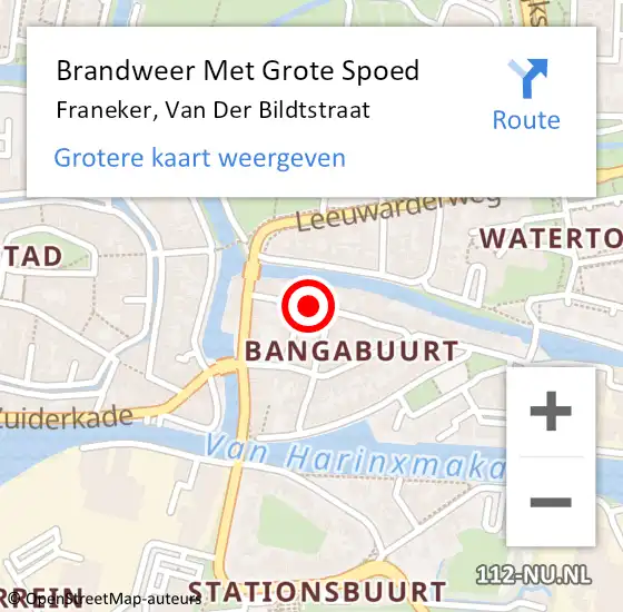 Locatie op kaart van de 112 melding: Brandweer Met Grote Spoed Naar Franeker, Van Der Bildtstraat op 9 januari 2014 04:08