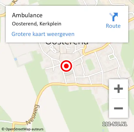 Locatie op kaart van de 112 melding: Ambulance Oosterend, Kerkplein op 25 januari 2017 21:42