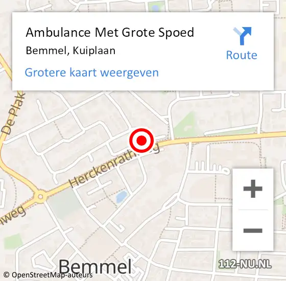 Locatie op kaart van de 112 melding: Ambulance Met Grote Spoed Naar Bemmel, Kuiplaan op 26 januari 2017 00:05