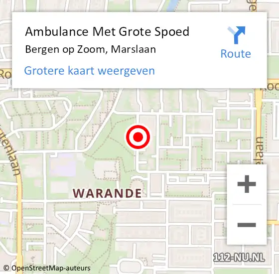 Locatie op kaart van de 112 melding: Ambulance Met Grote Spoed Naar Bergen op Zoom, Marslaan op 26 januari 2017 02:46