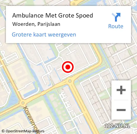 Locatie op kaart van de 112 melding: Ambulance Met Grote Spoed Naar Woerden, Parijslaan op 26 januari 2017 06:56