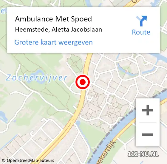 Locatie op kaart van de 112 melding: Ambulance Met Spoed Naar Heemstede, Aletta Jacobslaan op 26 januari 2017 07:24