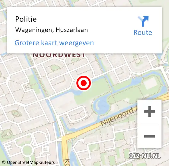 Locatie op kaart van de 112 melding: Politie Wageningen, Huszarlaan op 26 januari 2017 07:55