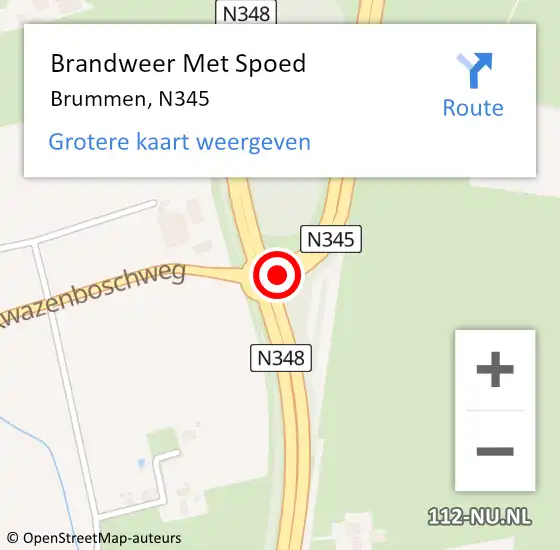 Locatie op kaart van de 112 melding: Brandweer Met Spoed Naar Brummen, N345 op 26 januari 2017 08:07