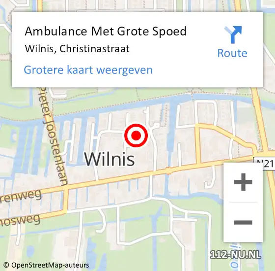 Locatie op kaart van de 112 melding: Ambulance Met Grote Spoed Naar Wilnis, Christinastraat op 26 januari 2017 08:21