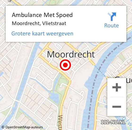 Locatie op kaart van de 112 melding: Ambulance Met Spoed Naar Moordrecht, Vlietstraat op 26 januari 2017 08:50