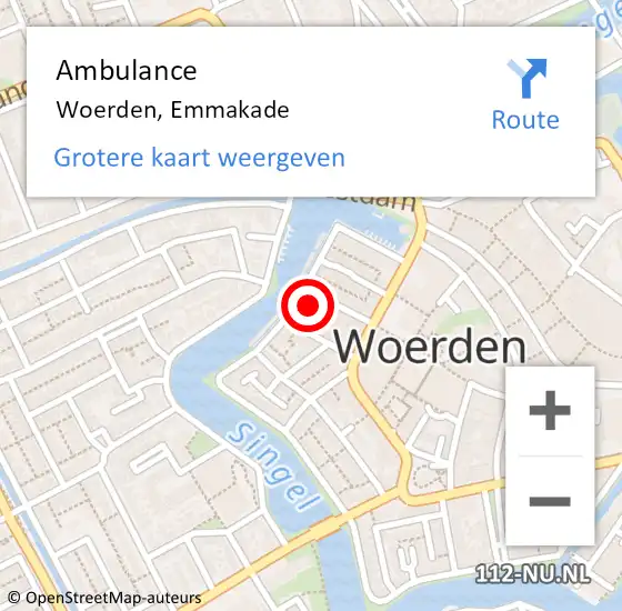 Locatie op kaart van de 112 melding: Ambulance Woerden, Emmakade op 26 januari 2017 09:17