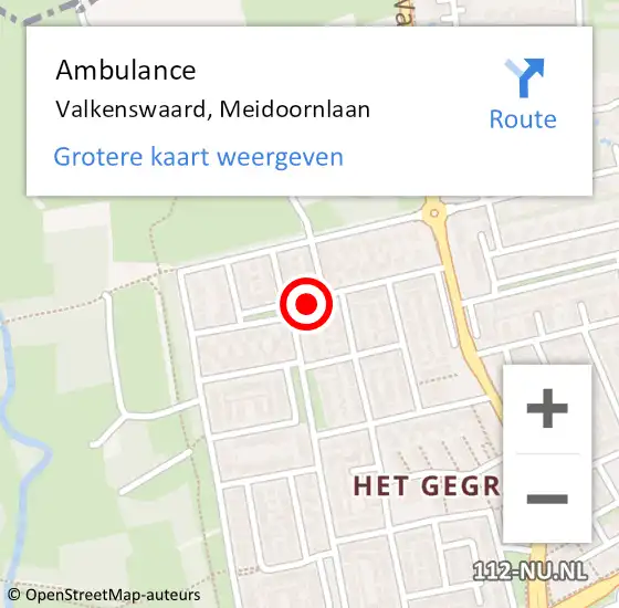 Locatie op kaart van de 112 melding: Ambulance Valkenswaard, Meidoornlaan op 26 januari 2017 09:17