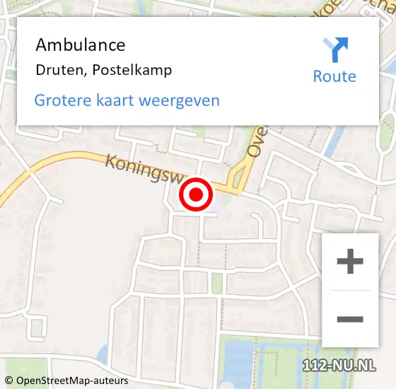 Locatie op kaart van de 112 melding: Ambulance Druten, Postelkamp op 26 januari 2017 10:42