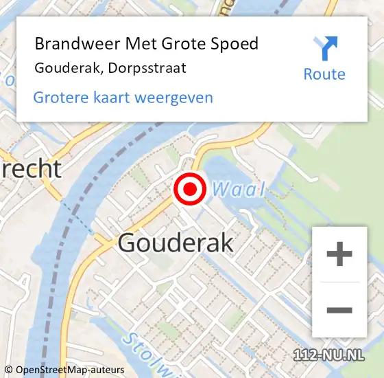 Locatie op kaart van de 112 melding: Brandweer Met Grote Spoed Naar Gouderak, Dorpsstraat op 26 januari 2017 10:42