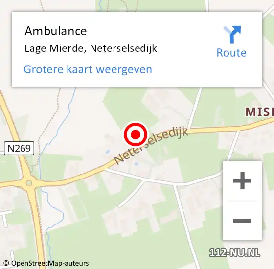 Locatie op kaart van de 112 melding: Ambulance Lage Mierde, Neterselsedijk op 26 januari 2017 16:31