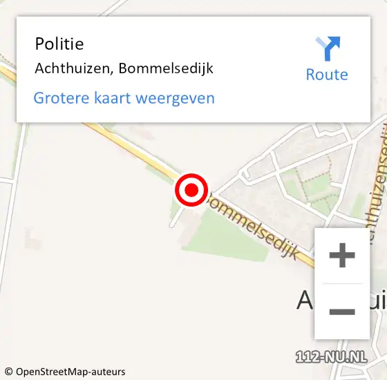 Locatie op kaart van de 112 melding: Politie Achthuizen, Bommelsedijk op 9 januari 2014 08:16