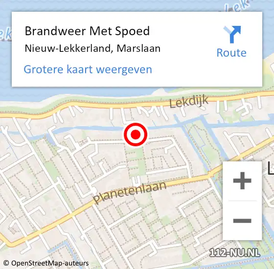 Locatie op kaart van de 112 melding: Brandweer Met Spoed Naar Nieuw-Lekkerland, Marslaan op 26 januari 2017 18:06