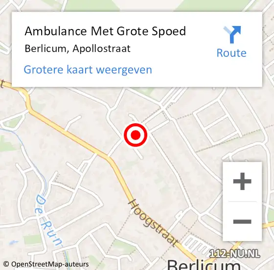 Locatie op kaart van de 112 melding: Ambulance Met Grote Spoed Naar Berlicum, Apollostraat op 26 januari 2017 20:12