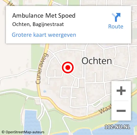 Locatie op kaart van de 112 melding: Ambulance Met Spoed Naar Ochten, Bagijnestraat op 26 januari 2017 20:57