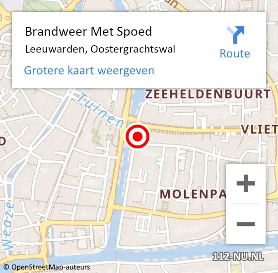 Locatie op kaart van de 112 melding: Brandweer Met Spoed Naar Leeuwarden, Oostergrachtswal op 27 januari 2017 05:17