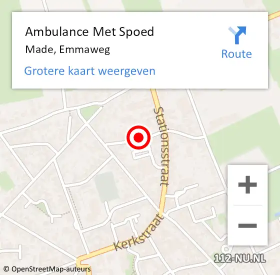 Locatie op kaart van de 112 melding: Ambulance Met Spoed Naar Made, Emmaweg op 27 januari 2017 06:49