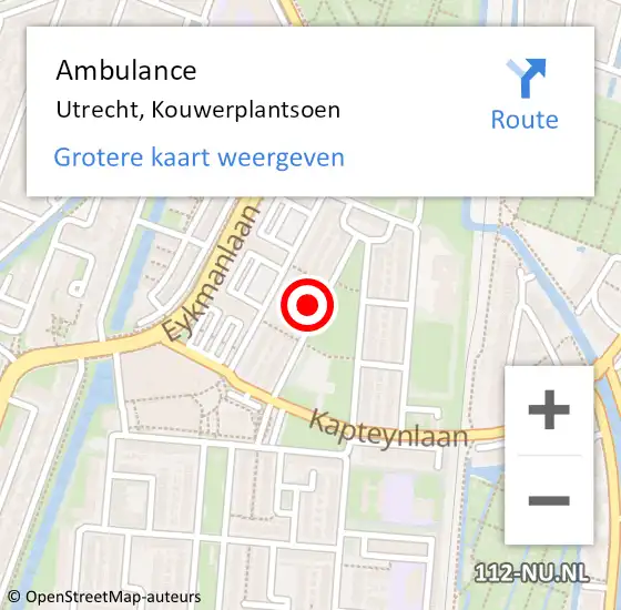 Locatie op kaart van de 112 melding: Ambulance Utrecht, Kouwerplantsoen op 27 januari 2017 06:49