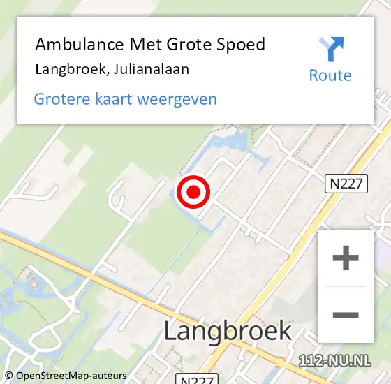 Locatie op kaart van de 112 melding: Ambulance Met Grote Spoed Naar Langbroek, Julianalaan op 27 januari 2017 08:46