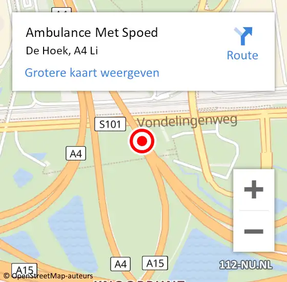 Locatie op kaart van de 112 melding: Ambulance Met Spoed Naar Pernis, A4 Li hectometerpaal: 75,1 op 9 januari 2014 08:51