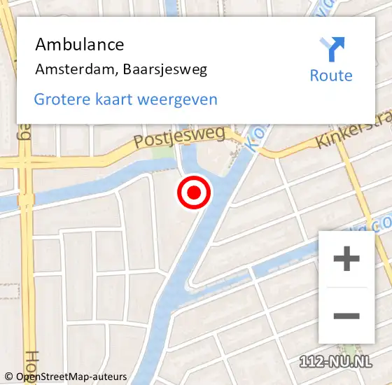 Locatie op kaart van de 112 melding: Ambulance Amsterdam, Baarsjesweg op 27 januari 2017 11:29