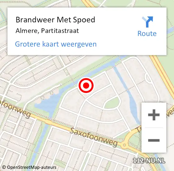 Locatie op kaart van de 112 melding: Brandweer Met Spoed Naar Almere, Partitastraat op 27 januari 2017 12:26