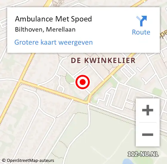 Locatie op kaart van de 112 melding: Ambulance Met Spoed Naar Bilthoven, Merellaan op 27 januari 2017 12:54