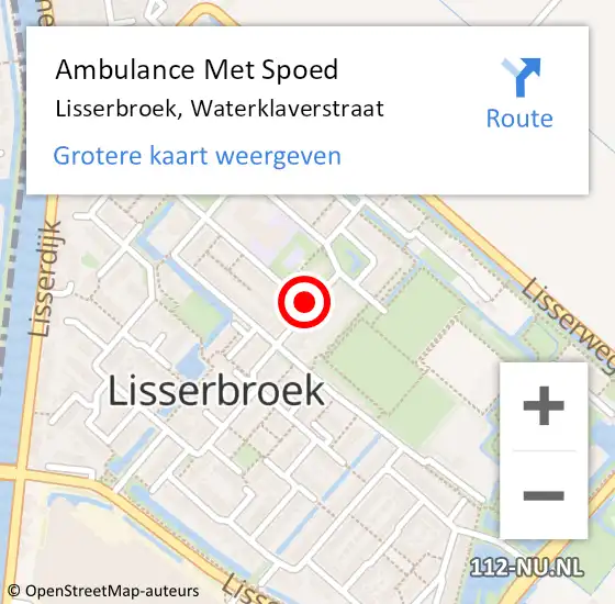 Locatie op kaart van de 112 melding: Ambulance Met Spoed Naar Lisserbroek, Waterklaverstraat op 27 januari 2017 13:48