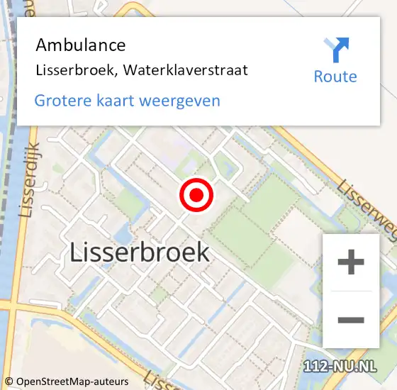 Locatie op kaart van de 112 melding: Ambulance Lisserbroek, Waterklaverstraat op 27 januari 2017 13:49