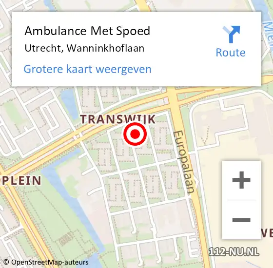 Locatie op kaart van de 112 melding: Ambulance Met Spoed Naar Utrecht, Wanninkhoflaan op 27 januari 2017 15:14