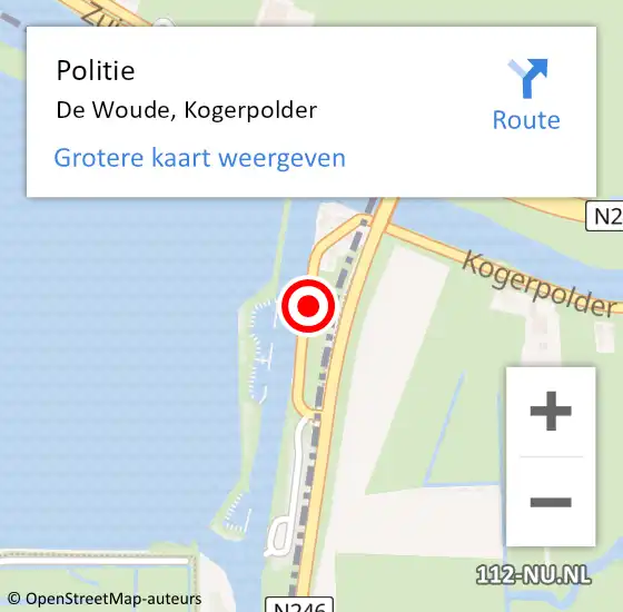 Locatie op kaart van de 112 melding: Politie De Woude, Kogerpolder op 27 januari 2017 15:59