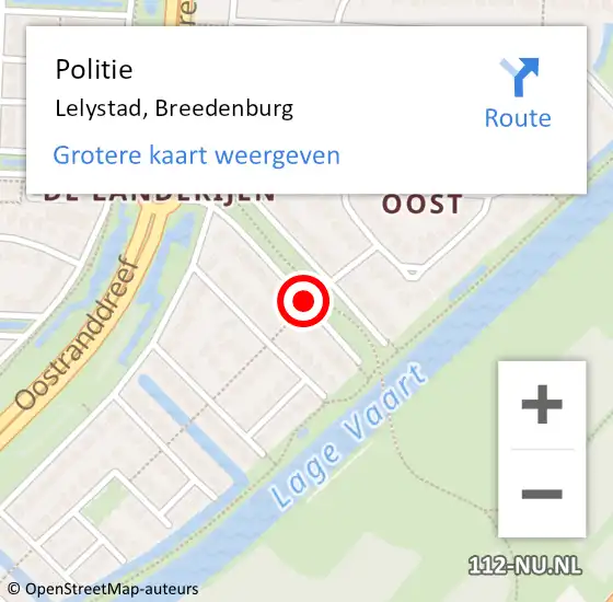 Locatie op kaart van de 112 melding: Politie Lelystad, Breedenburg op 27 januari 2017 16:54