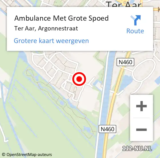 Locatie op kaart van de 112 melding: Ambulance Met Grote Spoed Naar Ter Aar, Argonnestraat op 27 januari 2017 18:48