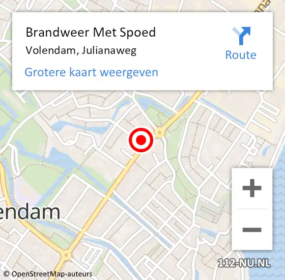 Locatie op kaart van de 112 melding: Brandweer Met Spoed Naar Volendam, Julianaweg op 27 januari 2017 20:36