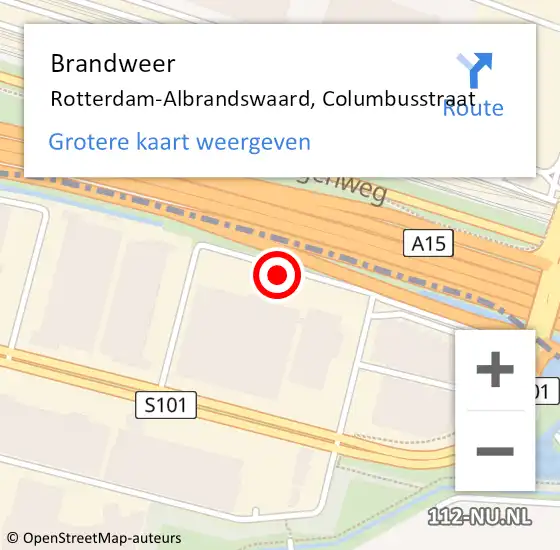 Locatie op kaart van de 112 melding: Brandweer Rotterdam-Albrandswaard, Columbusstraat op 9 januari 2014 09:46